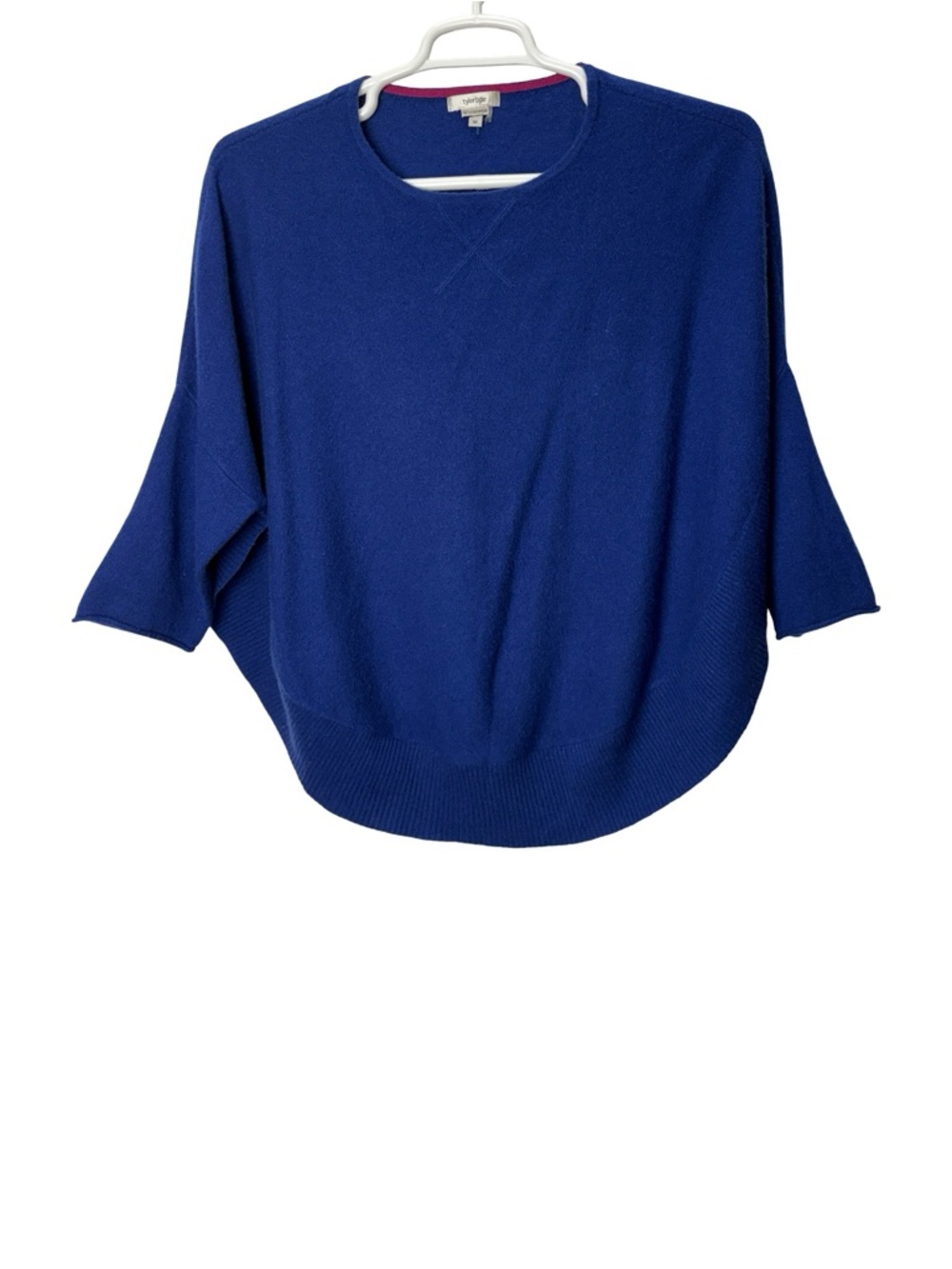 Tyler Boe 100% Cashmere Sweater Curved Hem Dolman Sleeve Blue Oversized Medium